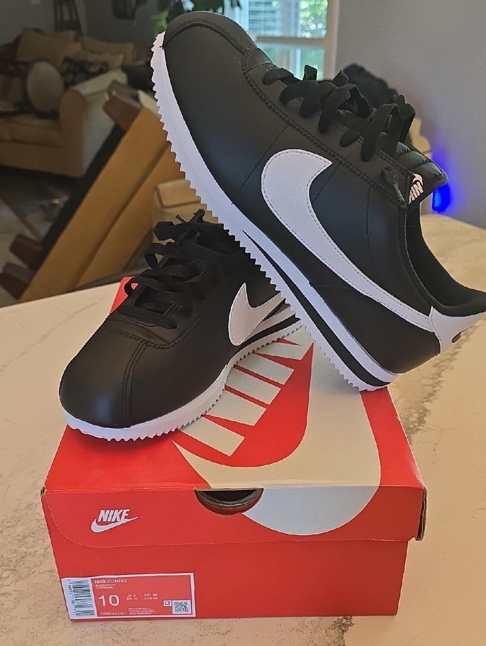 Nike Men's Black and White Cortez Lace-Up Sneakers